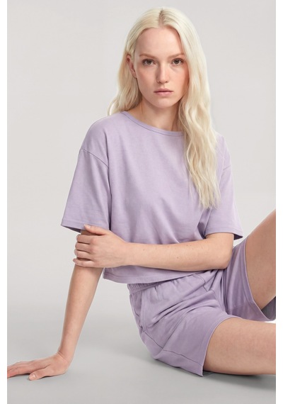 Akbeniz Kısa Kollu Şortlu Pijama Takımı Lila