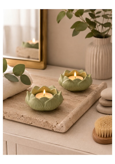 2 Adet Lotus Mumluk Pinterest Lotus Şık Tasarımlı Tealight Mumluk Ev Dekorasyon Ürünü - Vernikli Mumlar Hariç Mint Yeşili
