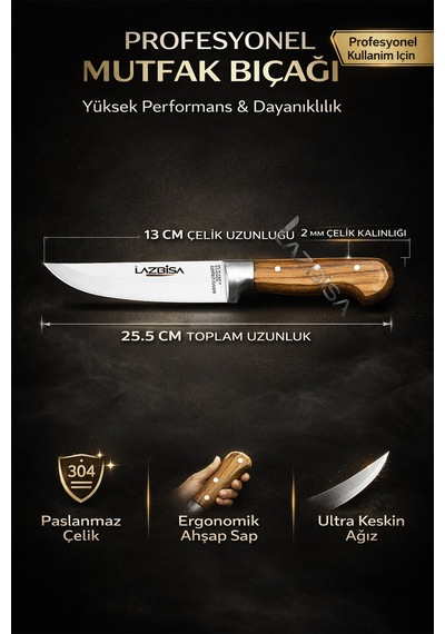 Lazbisa Mtf-037 Hand Craft Mutfak Bıçak Seti Et Ekmek Sebze Bıçağı 5 Li Set Günlük Kullanım