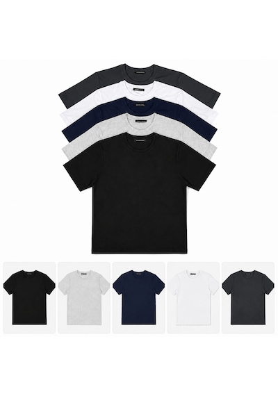 Fabio Cassani Classics Men Relaxed Fit Basic Kısa Kol Tişört 5'li Siyah-laci-beyaz-gri-antrasit Karışık-çok Renkli