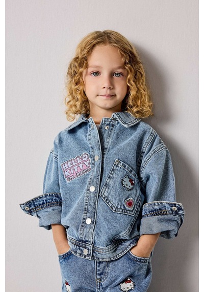 Defacto Hello Kitty Nakışlı Düğmeli Jean Ceket Kız Bebek I1184a526aunm28 Mavi-nm28