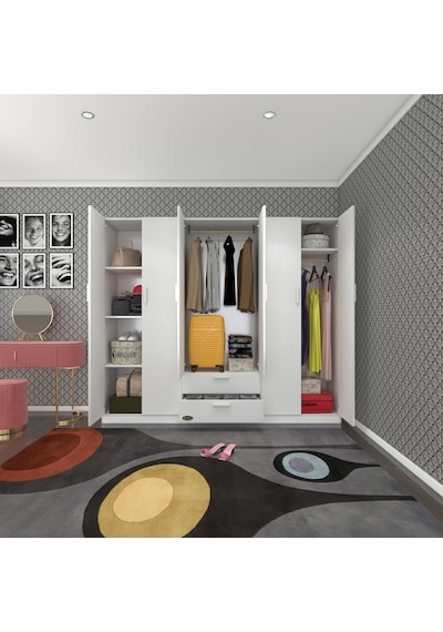 Kenzlife gardırop 6 kapılı çekmeceli begonvil210 byz kapaklı gardolap dolap