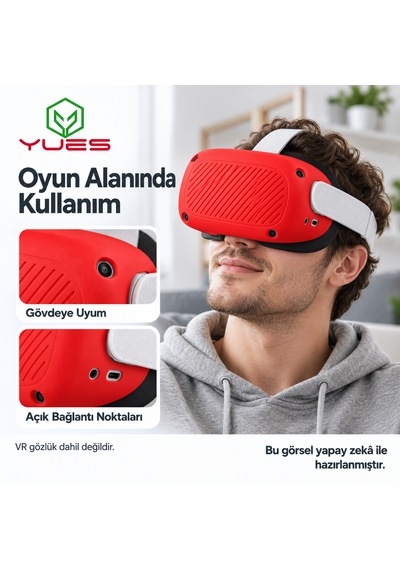 Yues Meta Oculus Quest 2 Uyumlu Silikon Koruyucu Kılıf Kırmızı