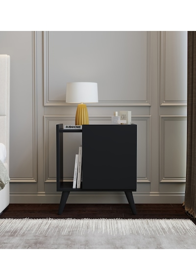 50 Cm Mdf Modern Ayaklı Siyah Komodin Çok Amaçlı Dolap Yan Sehpa