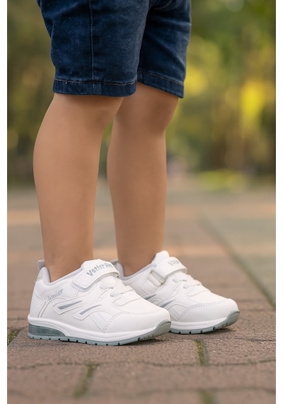 Unisex Çocuk Cırtlı Bağcıklı Sneaker Günlük Spor Ayakkabı Beyaz