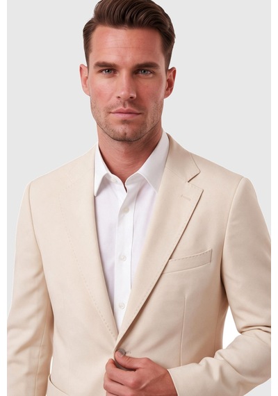Rizzup Erkek Slim Fit Likralı Bej Blazer Ceket Metal Düğmeli Torba Cepli Spor Ceket 2600828
