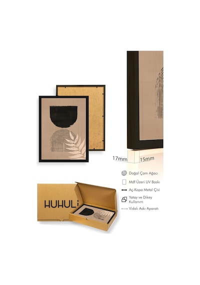 Doğal Ahşap Çerçeveli Minimal Desenli Tablo - Modern Huhu1133