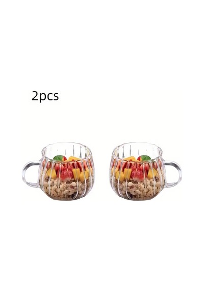 Mithra Life 2 Adet Ateşe Dayanıklı 400 Ml Çizgili Cam Kupa Bardak Mıt1100