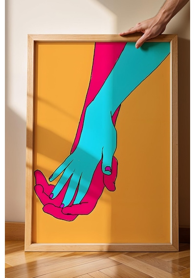 El Ele Tutuşan Eller Çerçeveli Tablo - Pop Art Poster Tablo