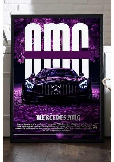 Mercedes Amg Siyah Ahşap Çerçeveli Poster, Dekoratif Araba Duvar Tablosu