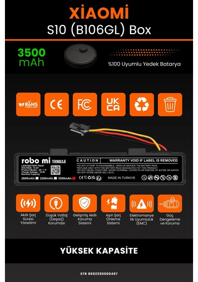 Xiaomi Robot Vacuum S10 B106gl Uyumlu 3500mah Box Robot Süpürge Bataryası - Yüksek Kapasite