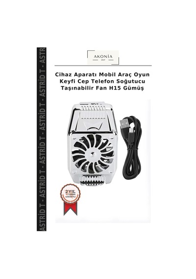 Cihaz Aparatı Mobil Araç Oyun Keyfi Cep Telefon Soğutucu Taşınabilir Fan H15 Gümüş