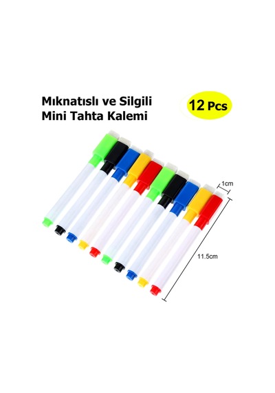 12 Adet Karışık Renk Mıknatıslı Silgili Akıllı Tahta Kalemi Silinebilir Beyaz Tahta Kalemi