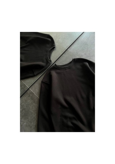 Kadın Bisiklet Yaka 3 İplik Pamuklu Basic Sweatshirt - Siyah