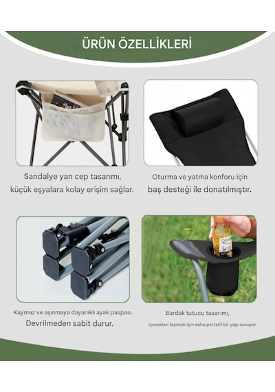 Yt00 Şezlong Sandalye Ve Yatabilen Sandalyesi Kademeli Kamp Sandalyesi Şenzloğu Siyah