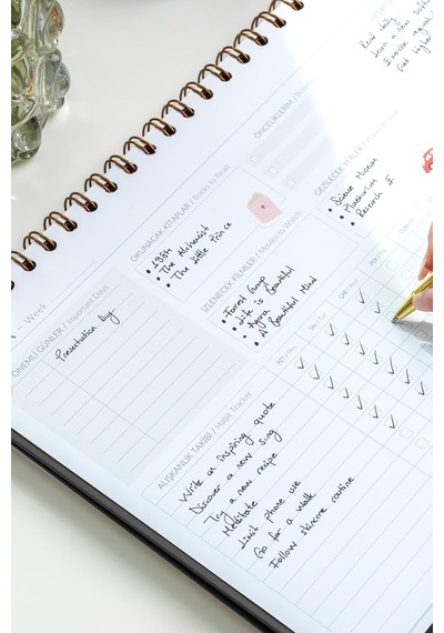 Süresiz Haftalık Masaüstü Planlayıcı 12 Aylık Undated Desk Planner Siyah