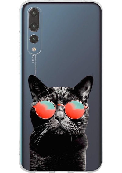 Huawei P20 Pro İle Uyumlu 1mm Slim Fit Kedi 3 050d Baskılı Şeffaf Kılıf Şeffaf