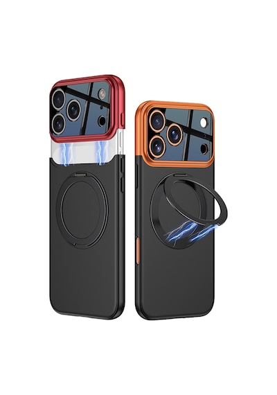 Apple iPhone Uyumlu 17 Pro Max Kılıf M-safe Şarj Özellikli 360 Derece Standlı Çift Parçalı Pazarplus Torino Kılıf Siyah