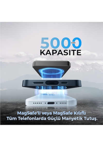 Woyax Magsafe Powerbank 5000 Mah Qı2 Siyah Renk 20w Hızlı Taşınabilir Şarj Cihazı Siyah