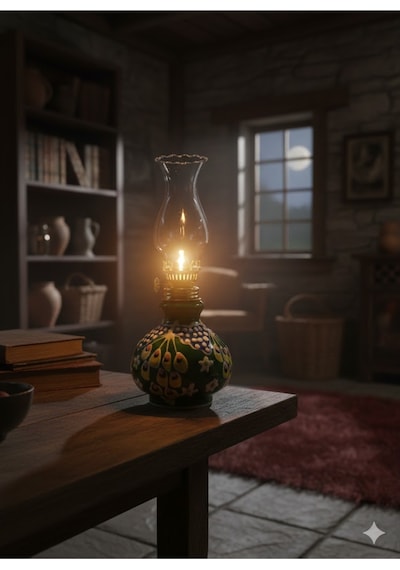 Antika Seramik Vintage Gaz Lambası