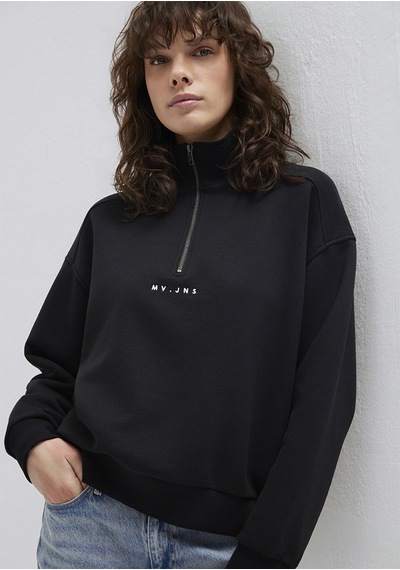 Mavi - Mvjns Nakışlı Yarı Fermuarlı Siyah Sweatshirt 1s10533-900 Siyah