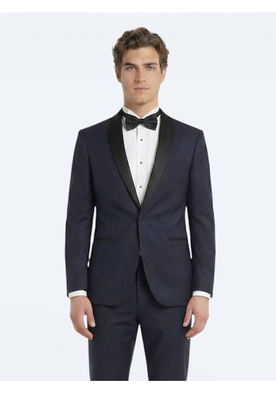 Saks Slim Fit Kelebek Yaka Dokuma Smokin Takım Elbise Saks