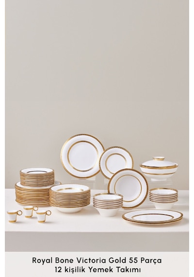 Karaca  Royal Bone Charlotte 55 Parça 12 Kişilik Yemek Takımı Gold