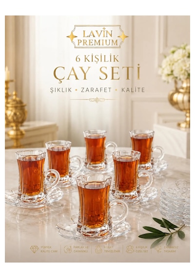 6 Kişilik Cam Lotus Çiçek Model Çay Fincan Takımı Seti 120ml Şeffaf