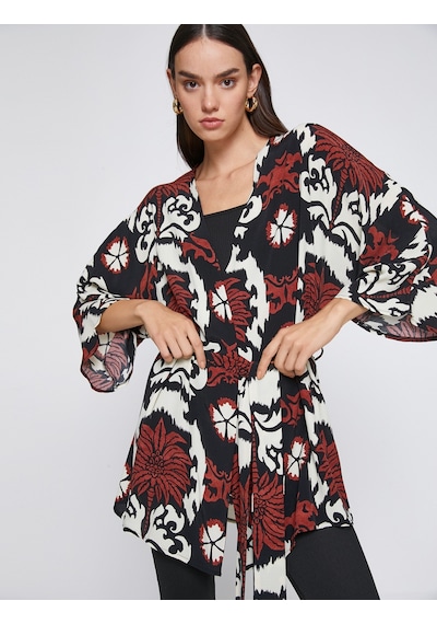 Koton Desenli Kuşaklı Kimono Siyah Desenli 3wak50006cw 3WAK50006CW9D9 Siyah