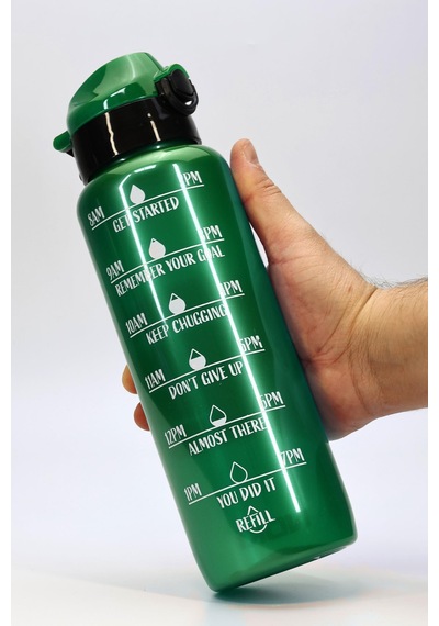 Su Matarası Tritan Geniş Ağız Su Şişesi Motivasyon Spor Matarası Suluğu Bpasız 1000 Ml Yeşil T0103
