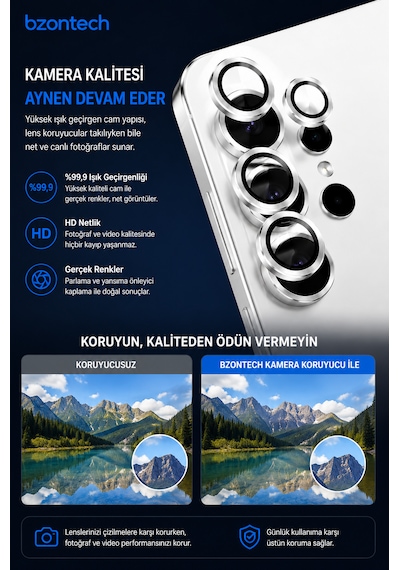 Samsung Galaxy S26 Ultra Uyumlu Kamera Lens Koruyucu Beyaz