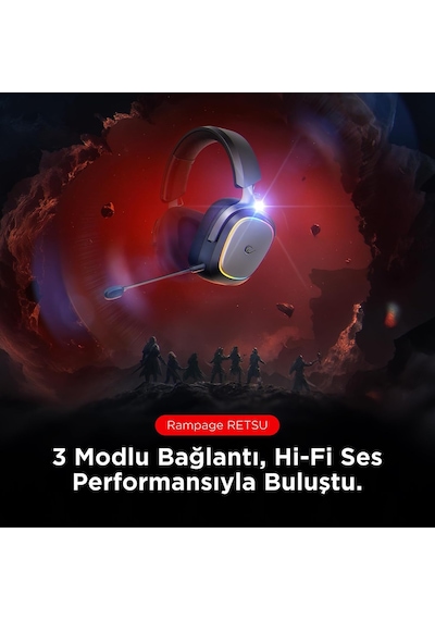 Rampage Retsu Kablosuz Oyuncu Kulaklığı, 2.4g + Bluetooth 5.3, 50 Mm Sürücü, Rgb Aydınlatma, Mi