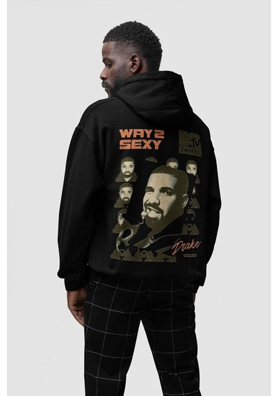 Sevbano Drake Way 2 Sexy Baskılı Unisex Oversize Tasarım Rapper Şarkıcı H Siyah