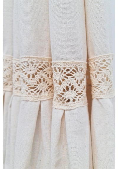 Naturel Fırfırlı Dantelli Perde Vintage Krem