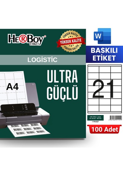 Herboy Hb-1121 70 X 38 Mm A4 Baskılı Laser Etiket 100 Adet