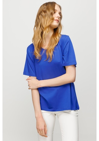 Kadın Sıfır Yaka Basic Penye T-shirt Saks Saks