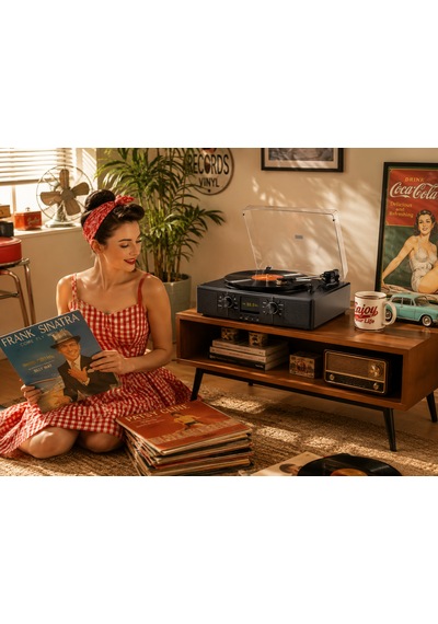 Nostaljik Led Ekranlı Siyah Pikap Audio-technica Kartuşlu Pikap Sistemi Bluetooth Fm Radyo 33-45-78 Lik Plaklar