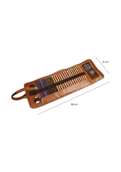 2k Rulo Kalemlik,sanatsal Kalemlik,dereceli Kalem,teknik Çizim Çantası,vegan 24'lü,çıtçıtlı,açık 21 58 Cm.,taba Taba