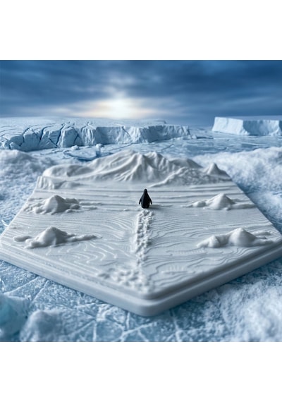 3d Tasarım Penguen Ve Karlı Dağ Manzaralı Dekoratif Biblo - Minimalist Masa Üstü Aksesuarı 15x15cm