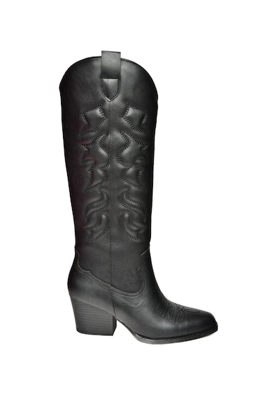 Fox Shoes T296815009 Siyah Kovboy Model Kadın Çizme Siyah-Suni Deri