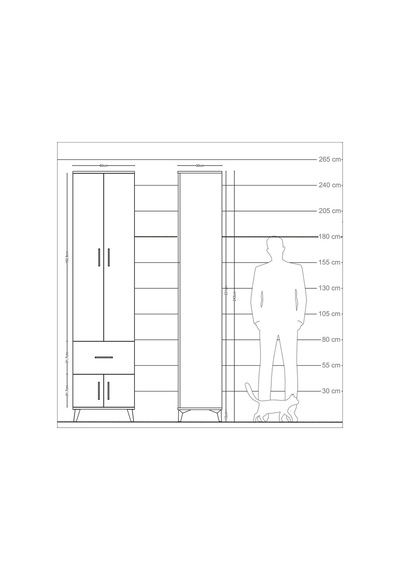 Arges Dolap 4 Raflı Tek Çekmeceli 4 Kapaklı 60x30x243 Antrasit-çam Antrasit