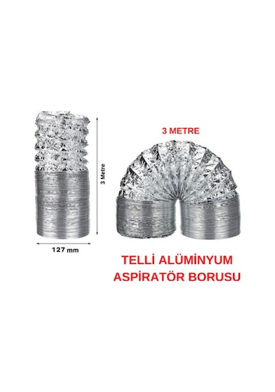 Aspiratör Davlumbaz Ankastre Havalandırma Borusu 3 Metre Çelik Telli Alüminyum Diğer
