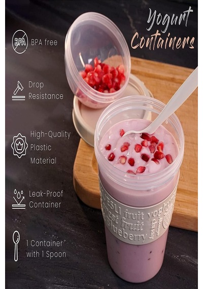 Beyaz Take N Go Kaşıklı Hazneli Meyveli Yoğurt Kabı Piknik Atıştırmalık Müsli Granola Süt Bardak