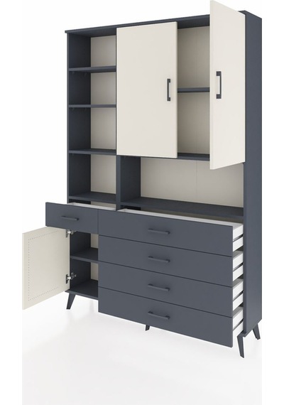 Arges Dolap 8 Raflı 5 Çekmeceli 3 Kapaklı 132x30x195 Antrasit-aytaşı/antrasit Aytası/antrasıt