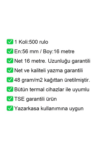 56x16 Metre Termal Kredi Kartı Ve Yazarkasa Pos Rulosu 500'lü Koli