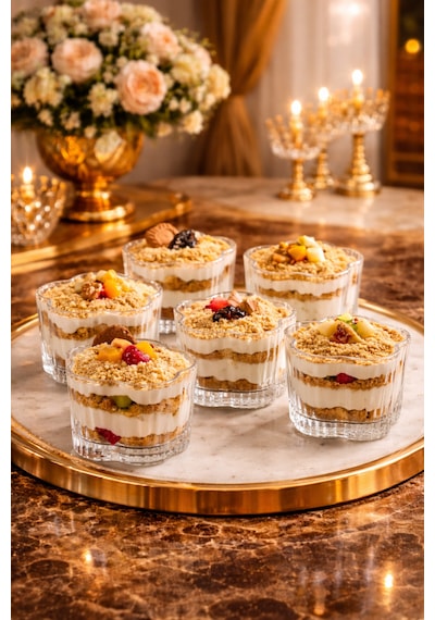 6 Lı Cam Puding Tatlı Dondurma Kahvaltılık Kase Seti Çerezlik Magnolya Magnolia Sunum Kasesi Şeffaf