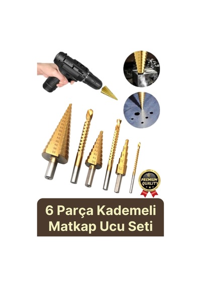 Çok Fonksiyonlu Çift Yiv Sistemli Kademeli Çatlatmadan Kesim Matkap Ucu Sac Delme 6 Parça Panç Seti