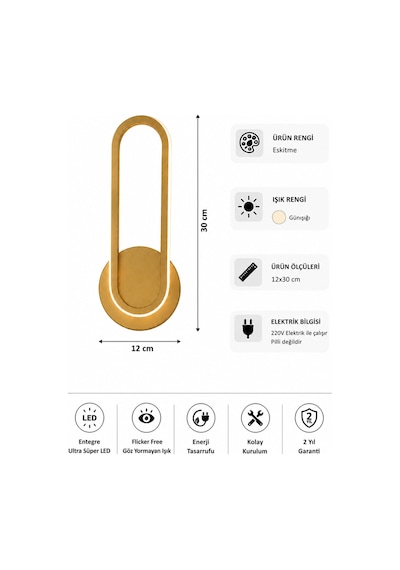 Haris Modern Led Duvar Apliği Günışığı Eskitme