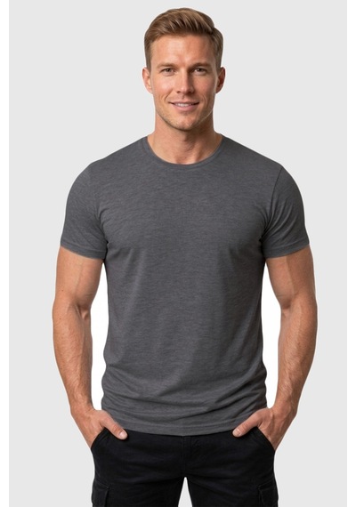 Rizzup Erkek Antrasit Slim Fit %90 Pamuk Likralı Yumuşak Dokulu Basic Tişört 1801131