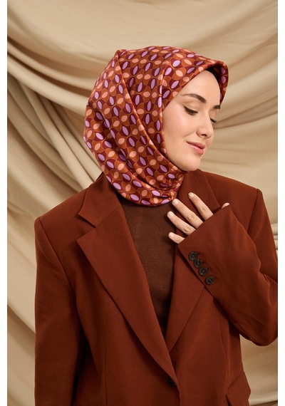 Silk Home Twill İpek Eşarp 11481-18 Kiremit, Bordo, Lila, Pudra